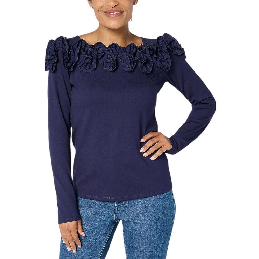BEAUTIFUL by Lawrence Zarian Silky Ponte Top w/ Rosette Evening Blue - Regular